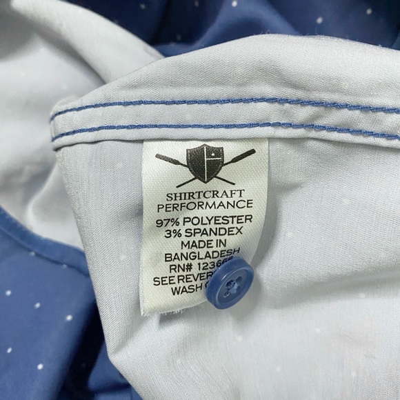 Men’s Shirtcraft Performance Blue Polka Dot Short Sleeve Button Down Size XL - Picture 5 of 7